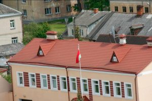 a building with a flag on top of it